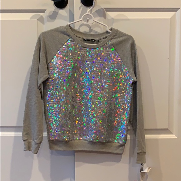 Nowadays girl’s grey holographic sequin sweater. - Picture 1 of 2
